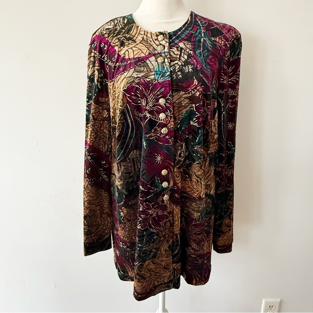 Vintage Women 90s Velvet Gold Button Down Top Whimsigoth Fairy Grunge Jewel Tone